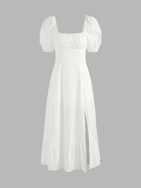 NWT Cider White Puff Sleeve Midi Dress Modal Blend Size Small Bridal Graduation